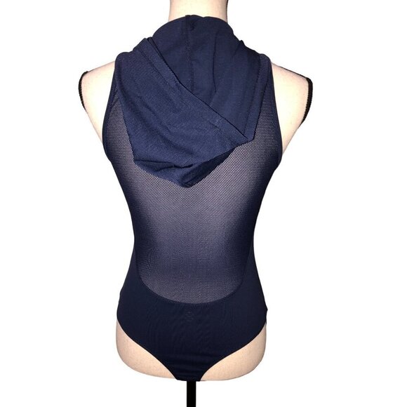 Giaim Hooded Mesh Bodysuit Navy Blue S XS Sleeveless Active Workout Sheer Cool - Picture 4 of 10